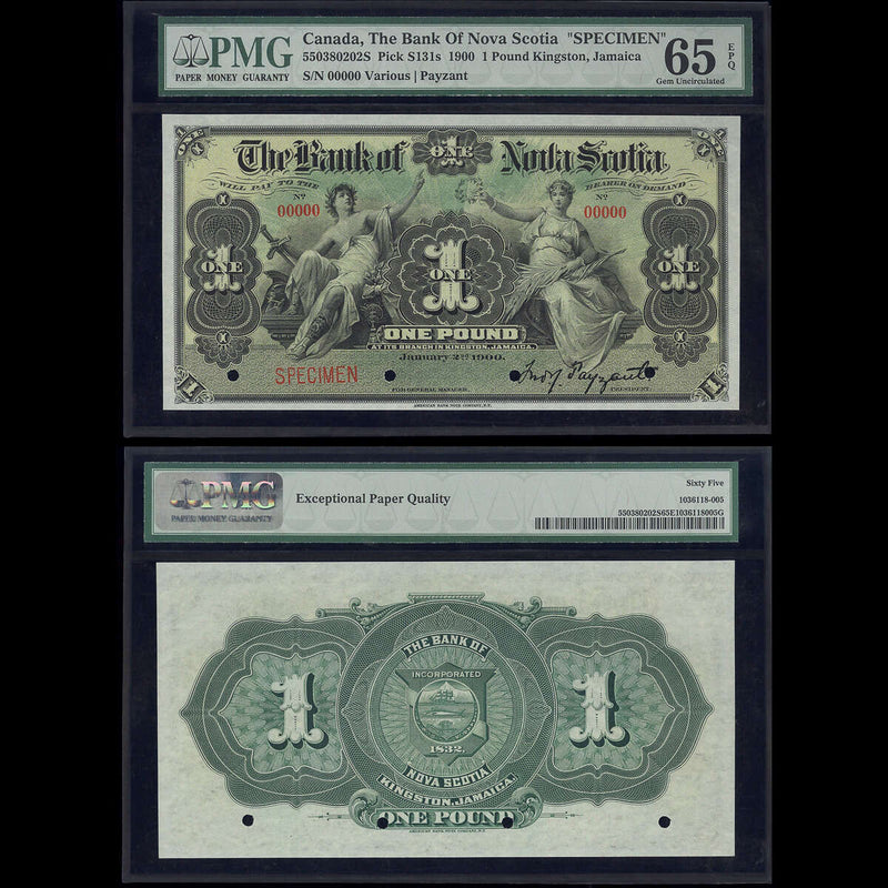 The Bank of Nova Scotia $1 1900 Various-Payzant Specimen PMG GUNC-65