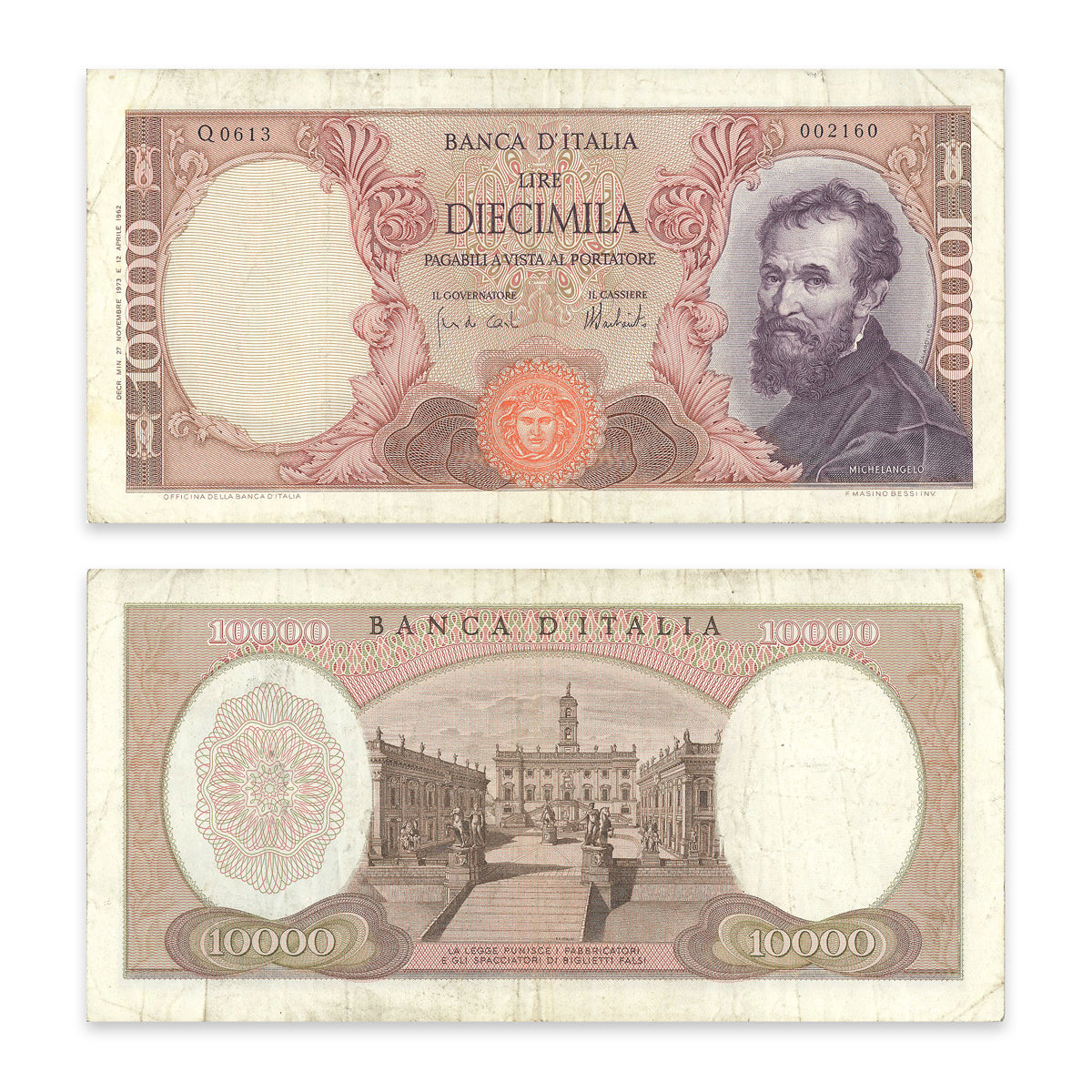 Italy 10,000 Lire 1973 P# 97f VF-25