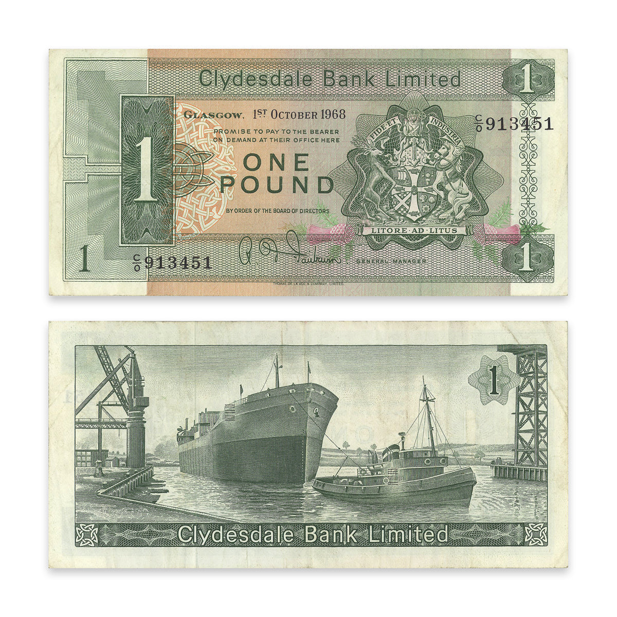 Scotland - Clydesdale Bank 1 Pound 1968 P# 202 VF-25