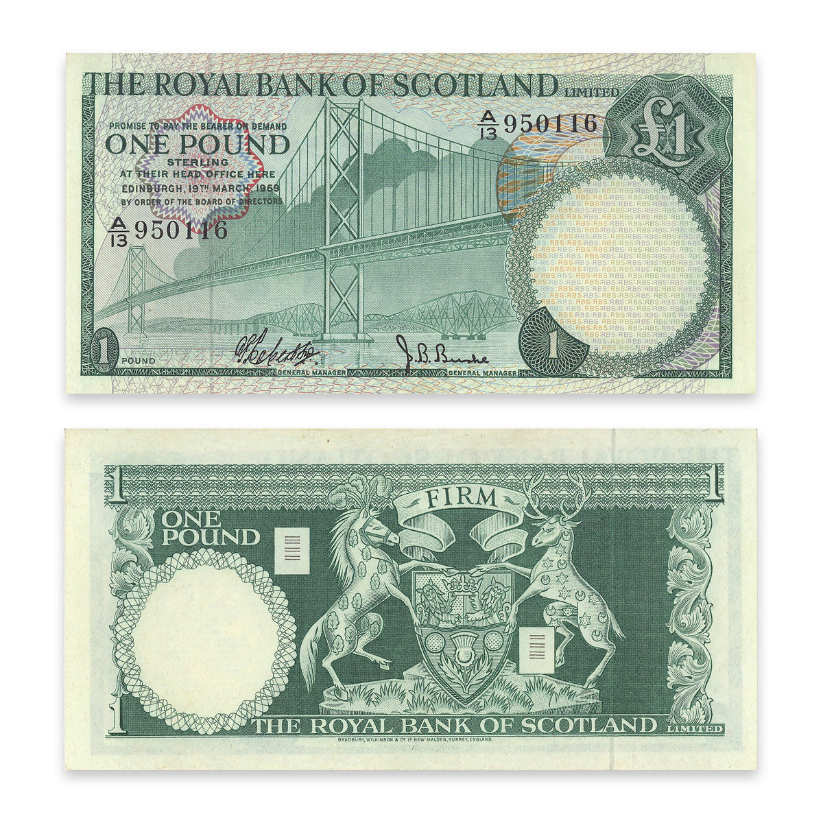 Scotland - Royal Bank of Scotland 1 Pound 1969 P# 329a AU-58