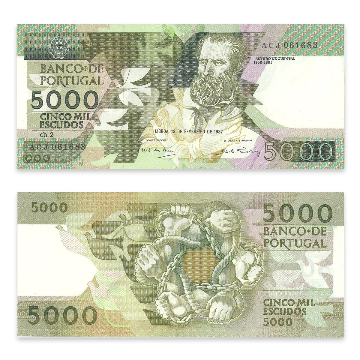 Portugal 5000 Escudos 1987 P# 183a VF-35