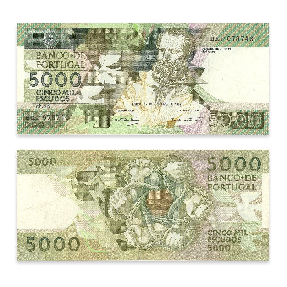 Portugal 5000 Escudos 1989 P# 184c VF-30