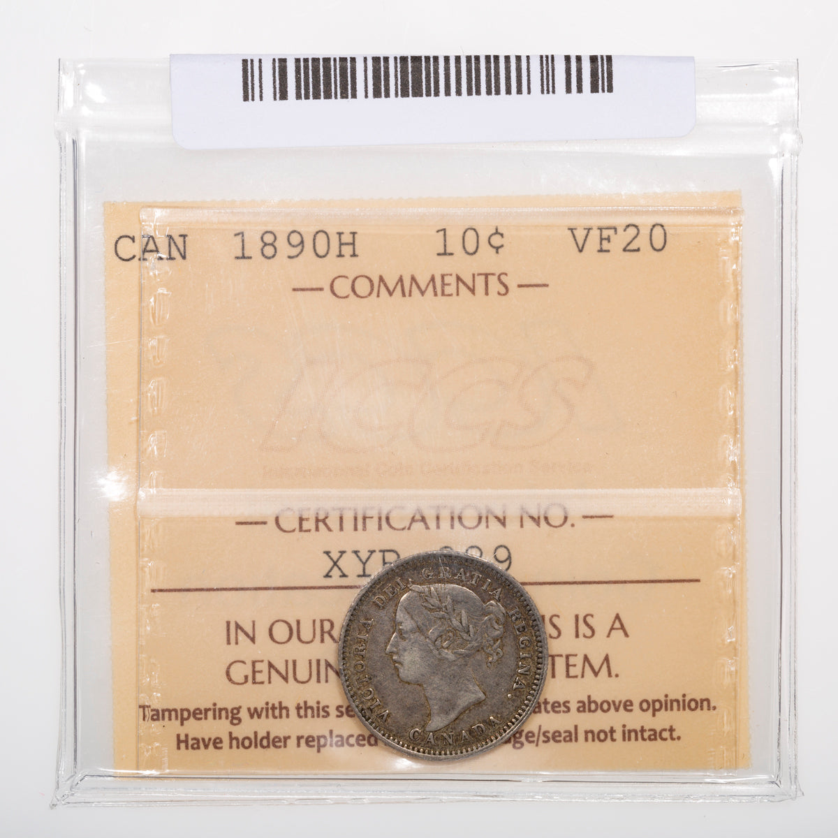 10 Cent 1890H ICCS VF-20
