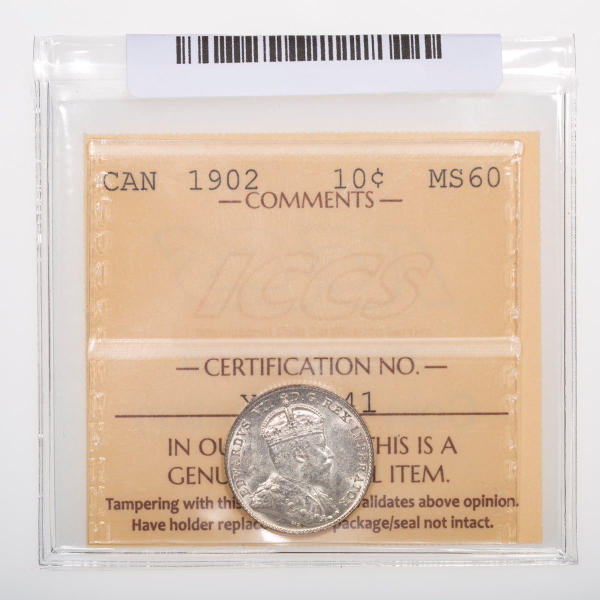10 Cent 1902 ICCS MS-60