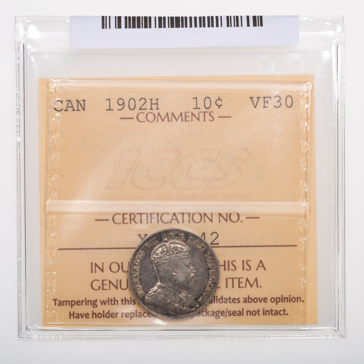 10 Cent 1902H ICCS VF-30