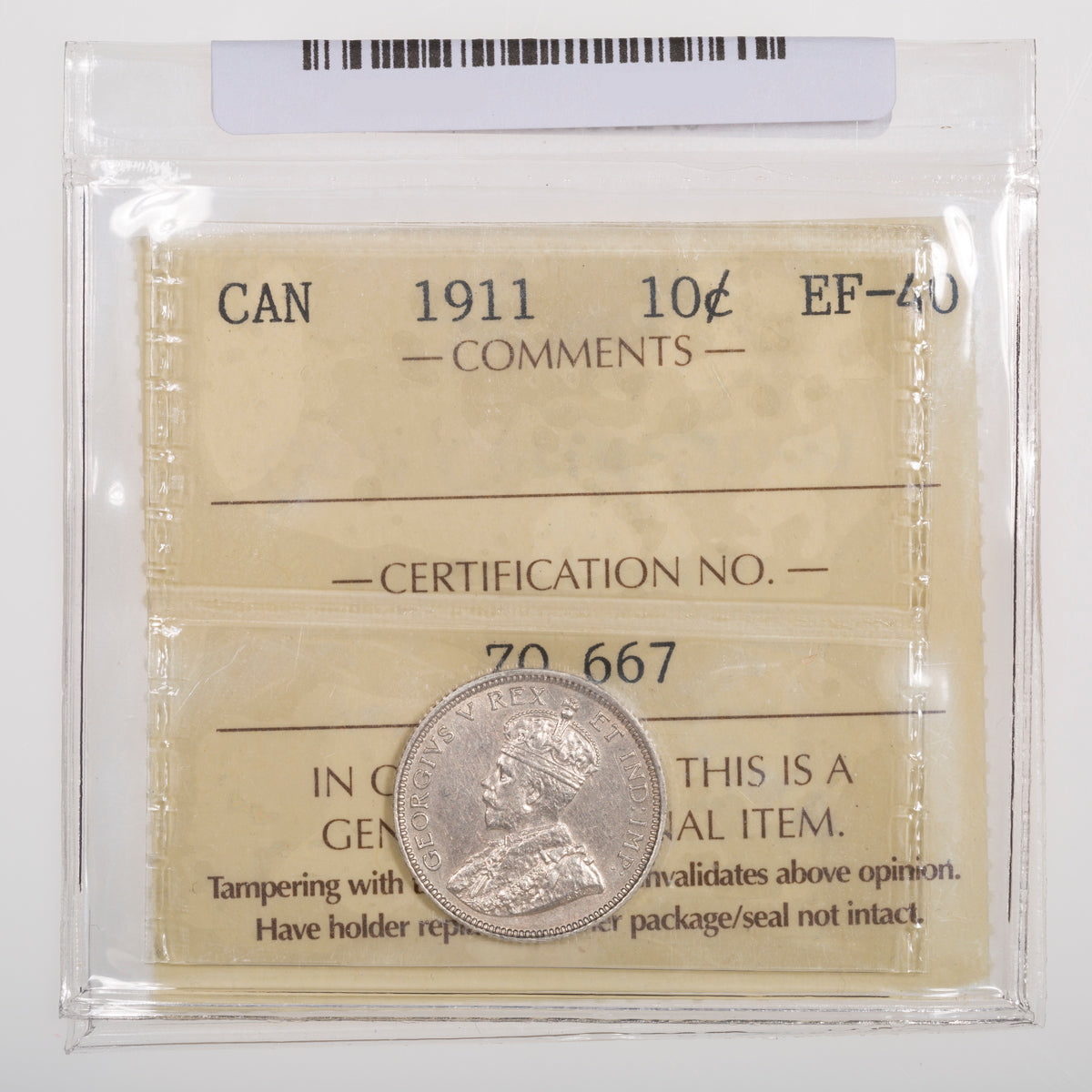 10 Cent 1911 ICCS EF-40