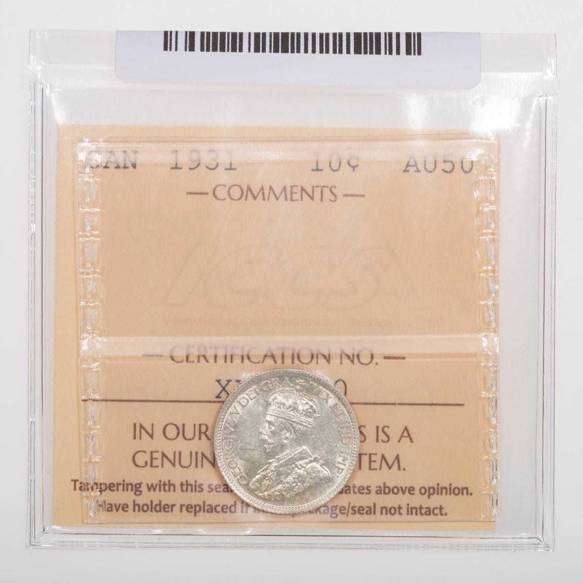 10 Cent 1931 ICCS AU-50