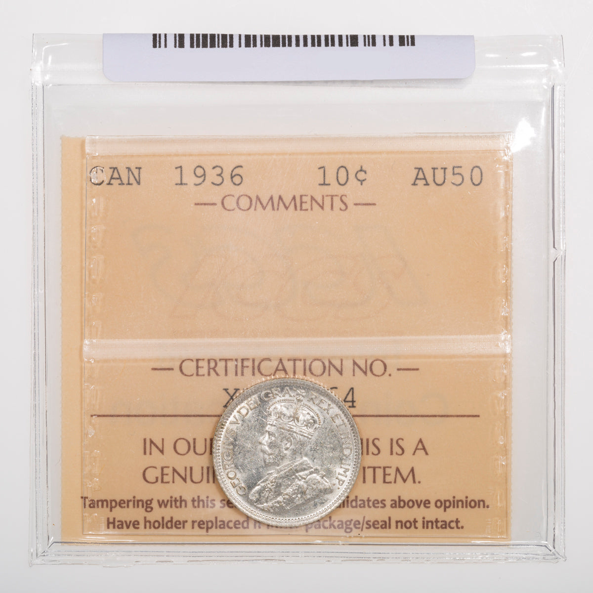 10 Cent 1936 ICCS AU-50