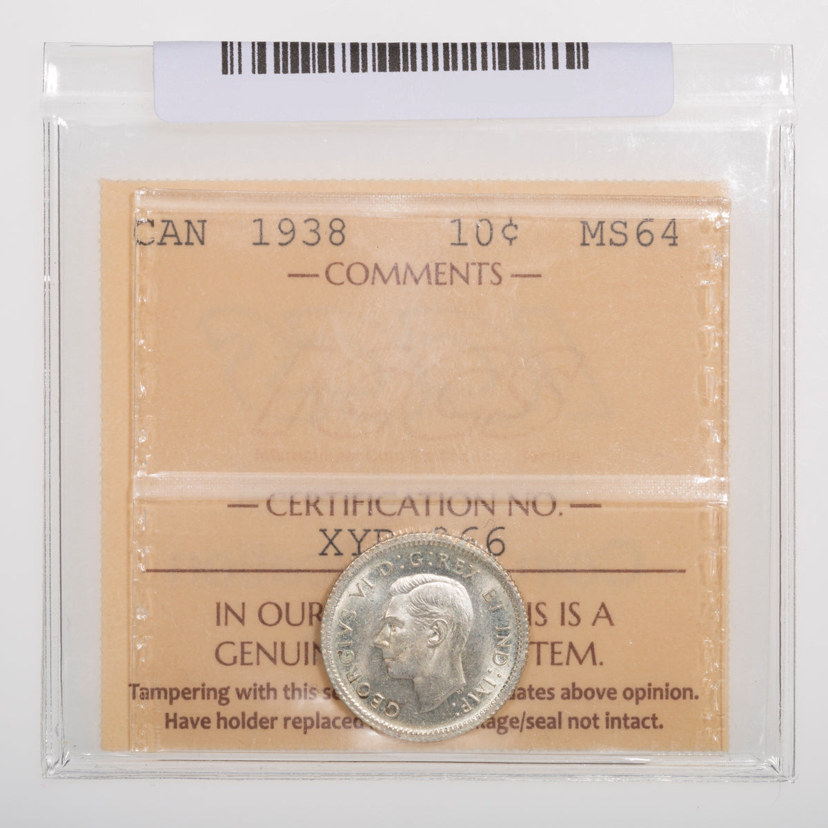 10 Cent 1938 ICCS MS-64