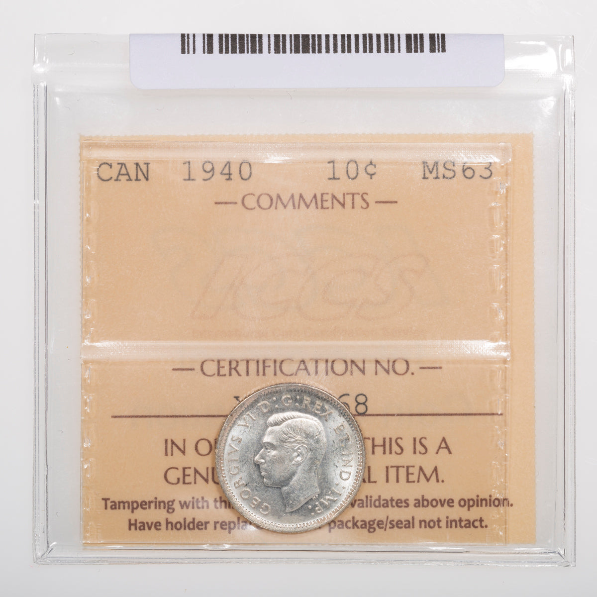 10 Cent 1940 ICCS MS-63