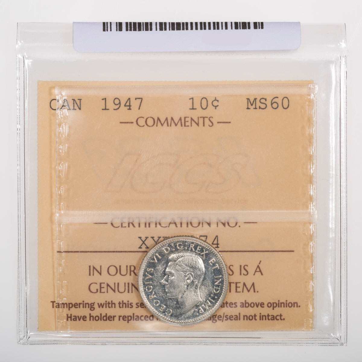 10 Cent 1947 ICCS MS-60