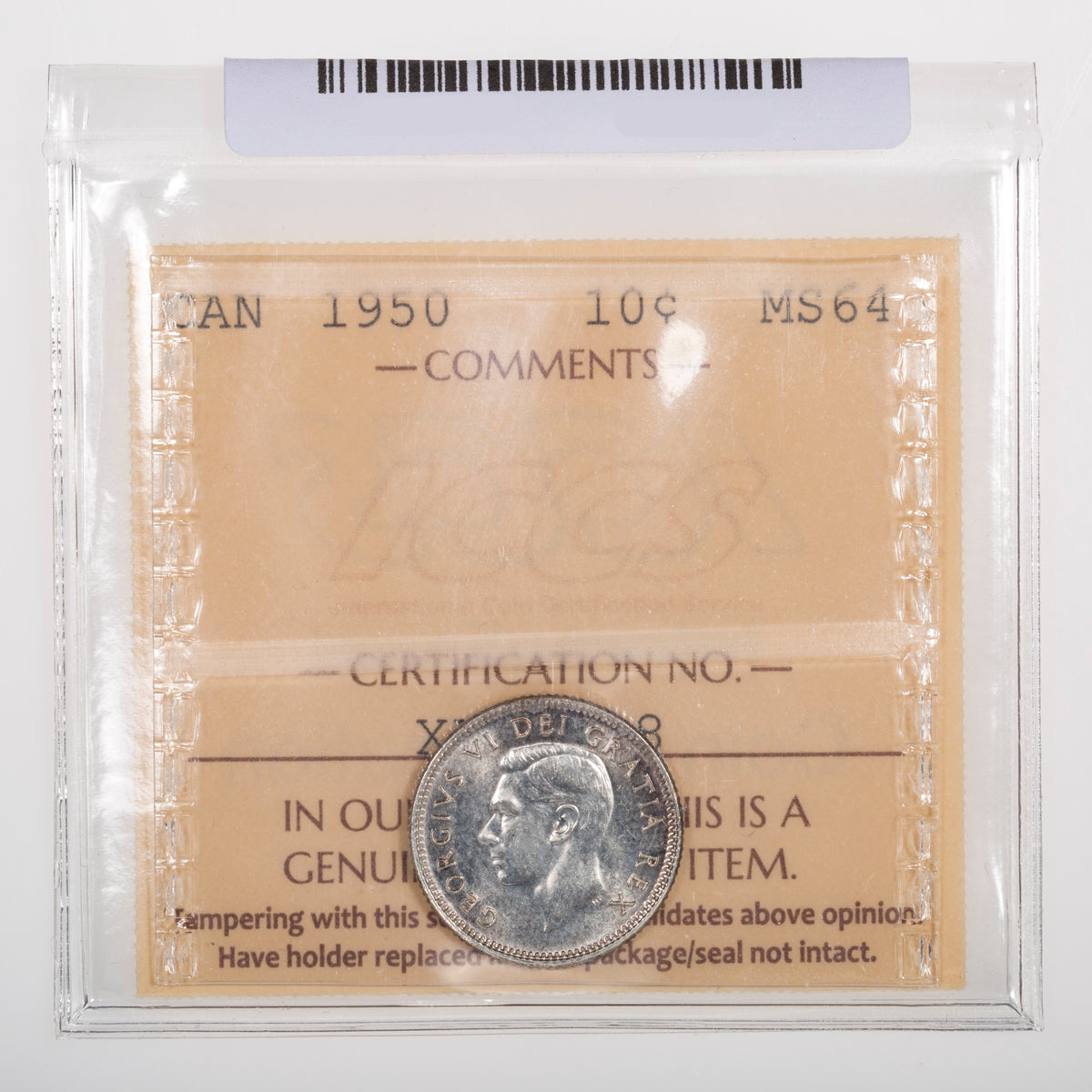 10 Cent 1950 ICCS MS-64