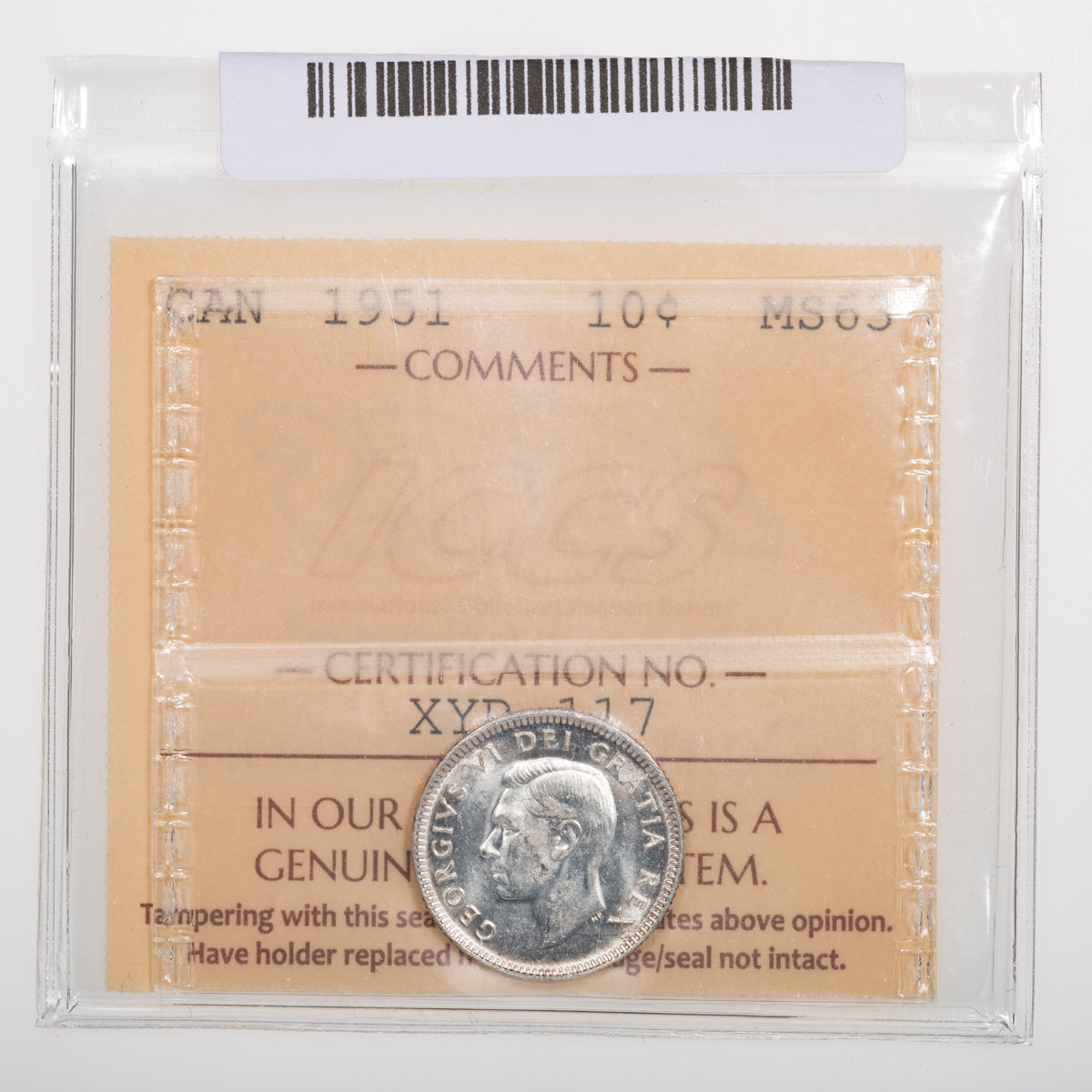 10 Cent 1951 ICCS MS-63