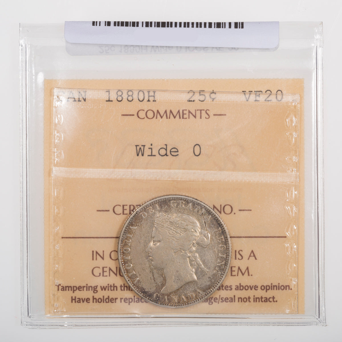 25 Cent 1880H Wide 0 ICCS VF-20
