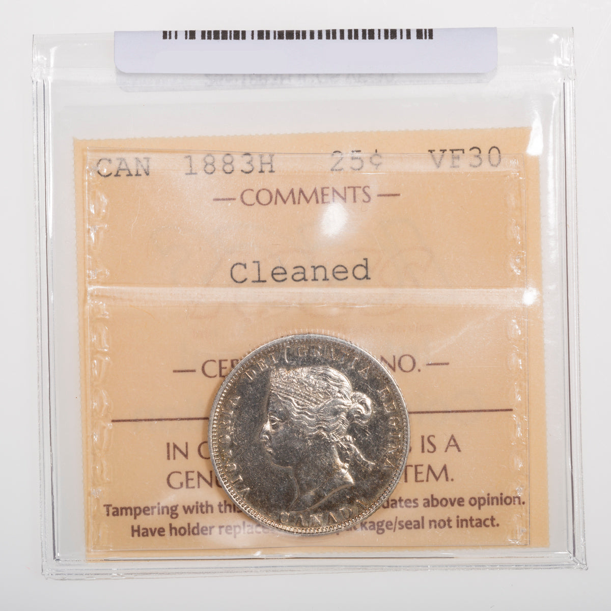 25 Cent 1883H ICCS VF-30