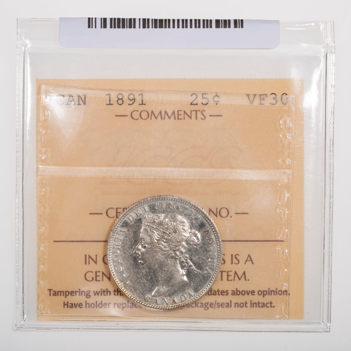 25 Cent 1891 ICCS VF-30