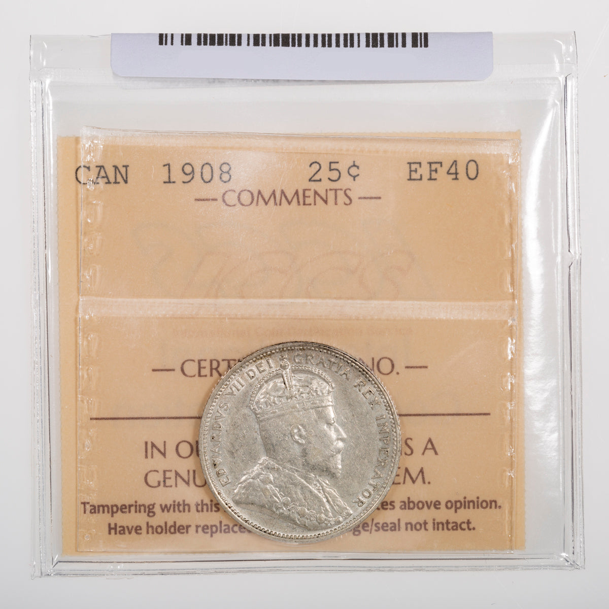 25 Cent 1908 ICCS EF-40