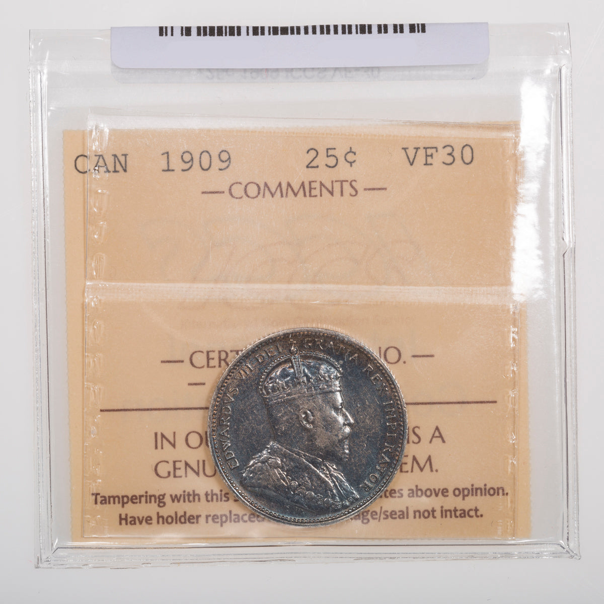 25 Cent 1909 ICCS VF-30