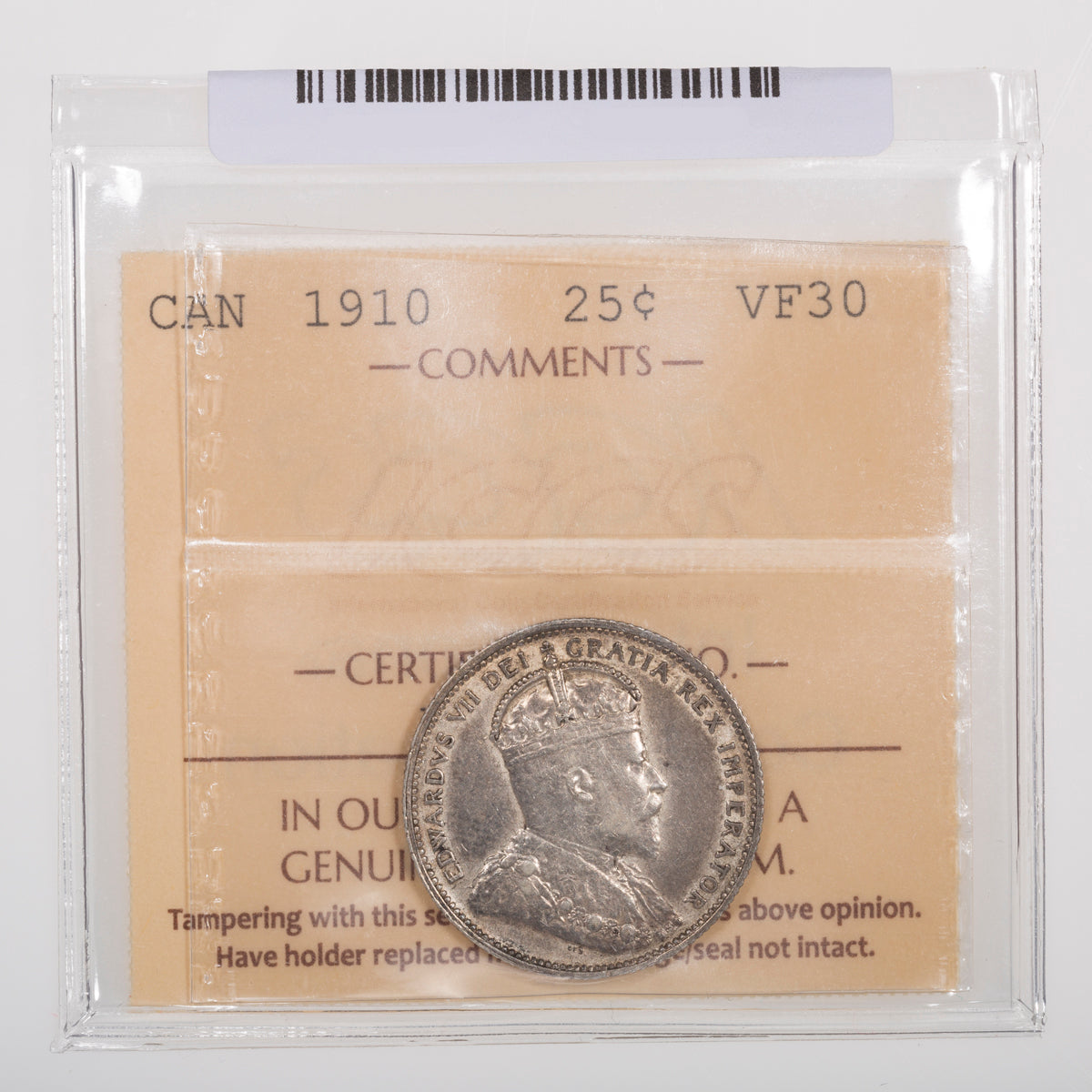 25 Cent 1910 ICCS VF-30