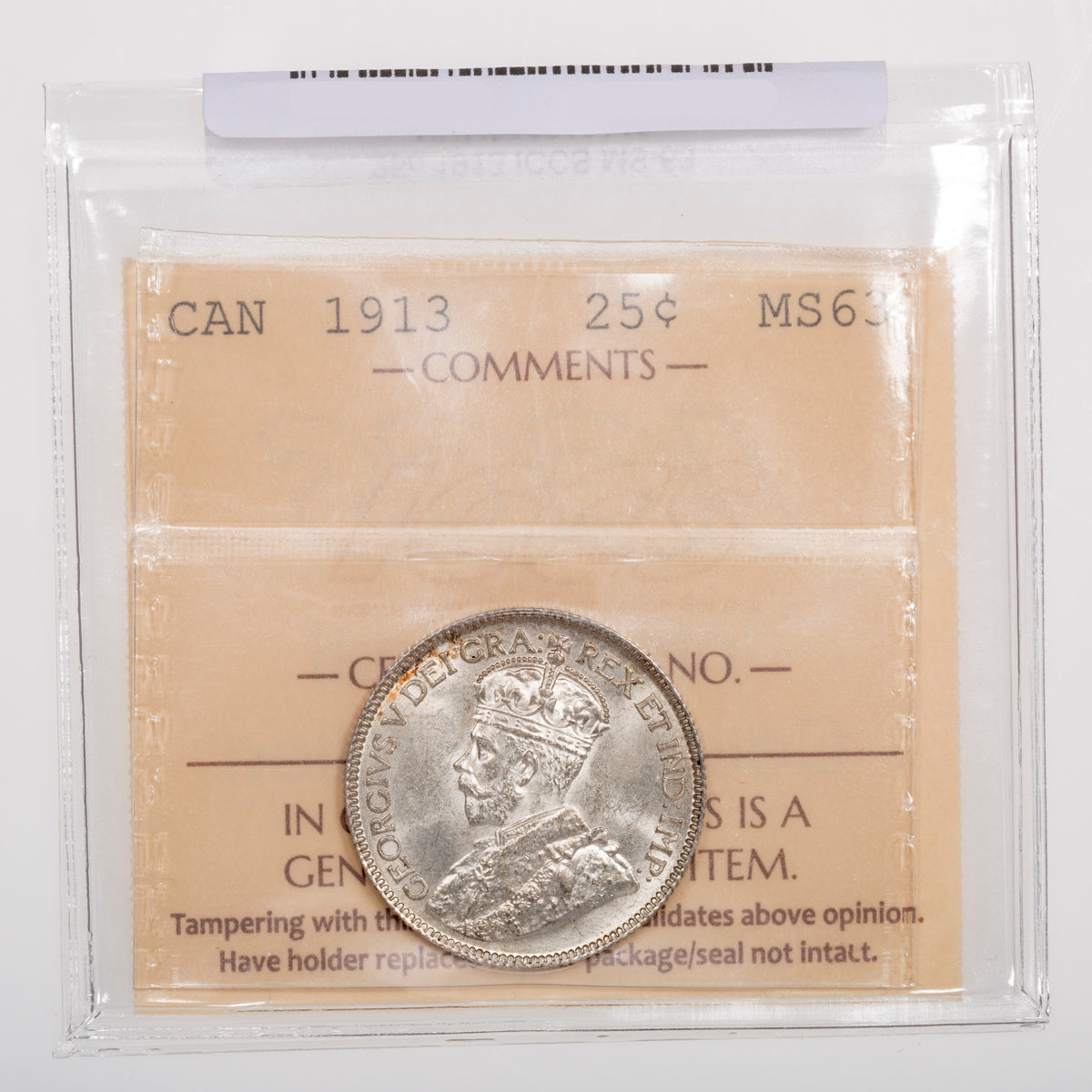 25 Cent 1913 ICCS MS-63