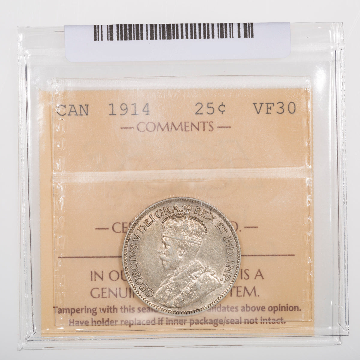 25 Cent 1914 ICCS VF-30