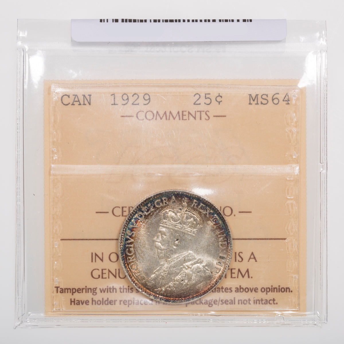 25 Cent 1929 ICCS MS-64