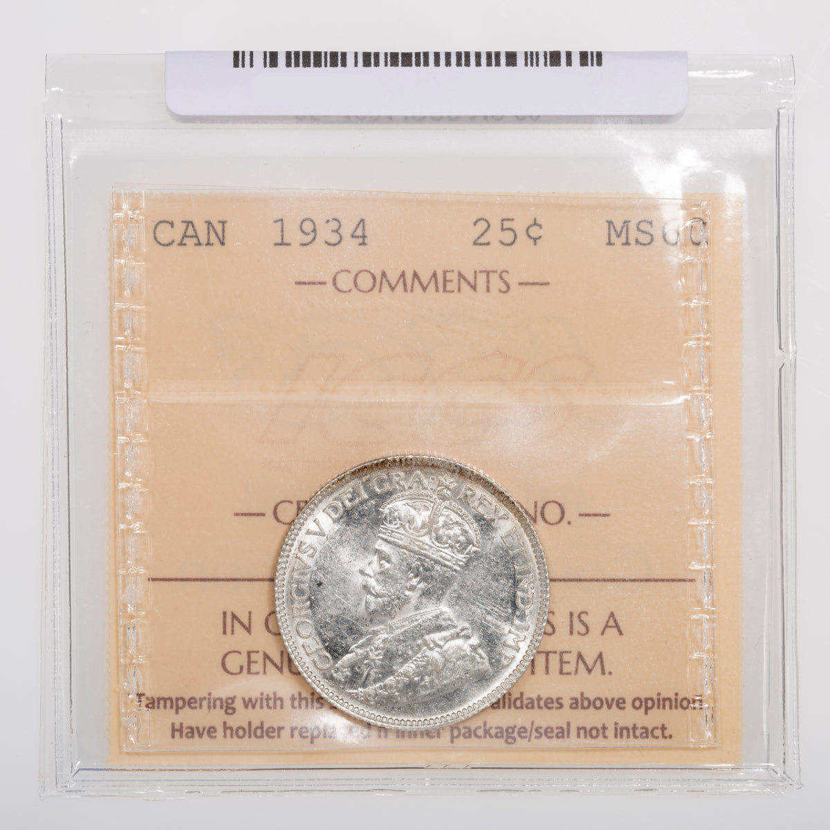 25 Cent 1934 ICCS MS-60