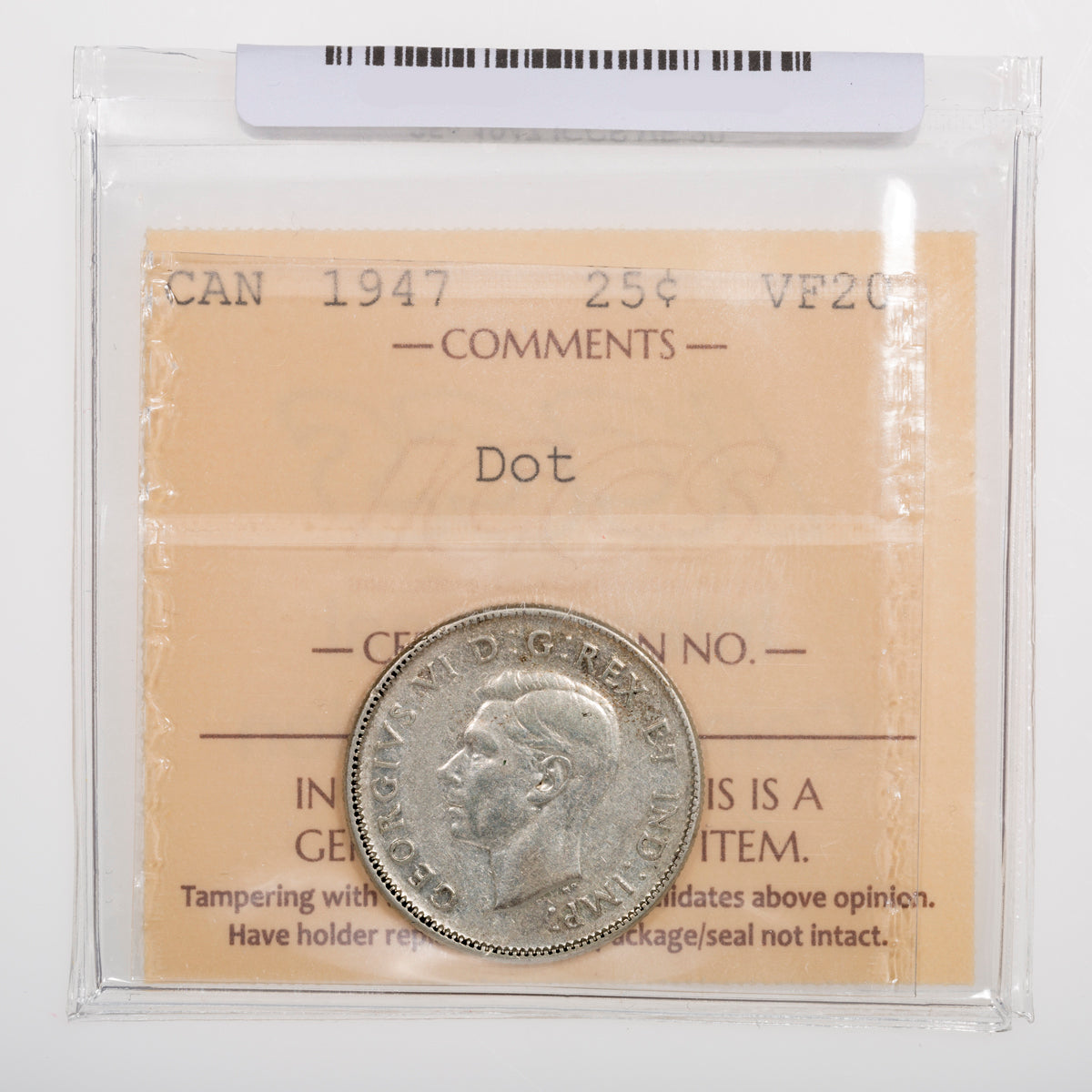 25 Cent 1947 ICCS VF-20