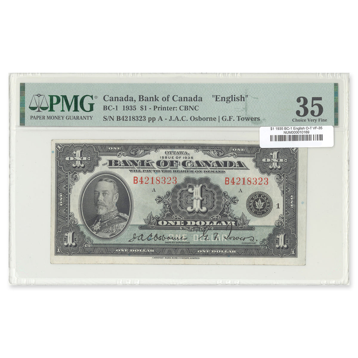 $1 1935 BC-1 English Osborne-Towers Prefix B PMG VF-35