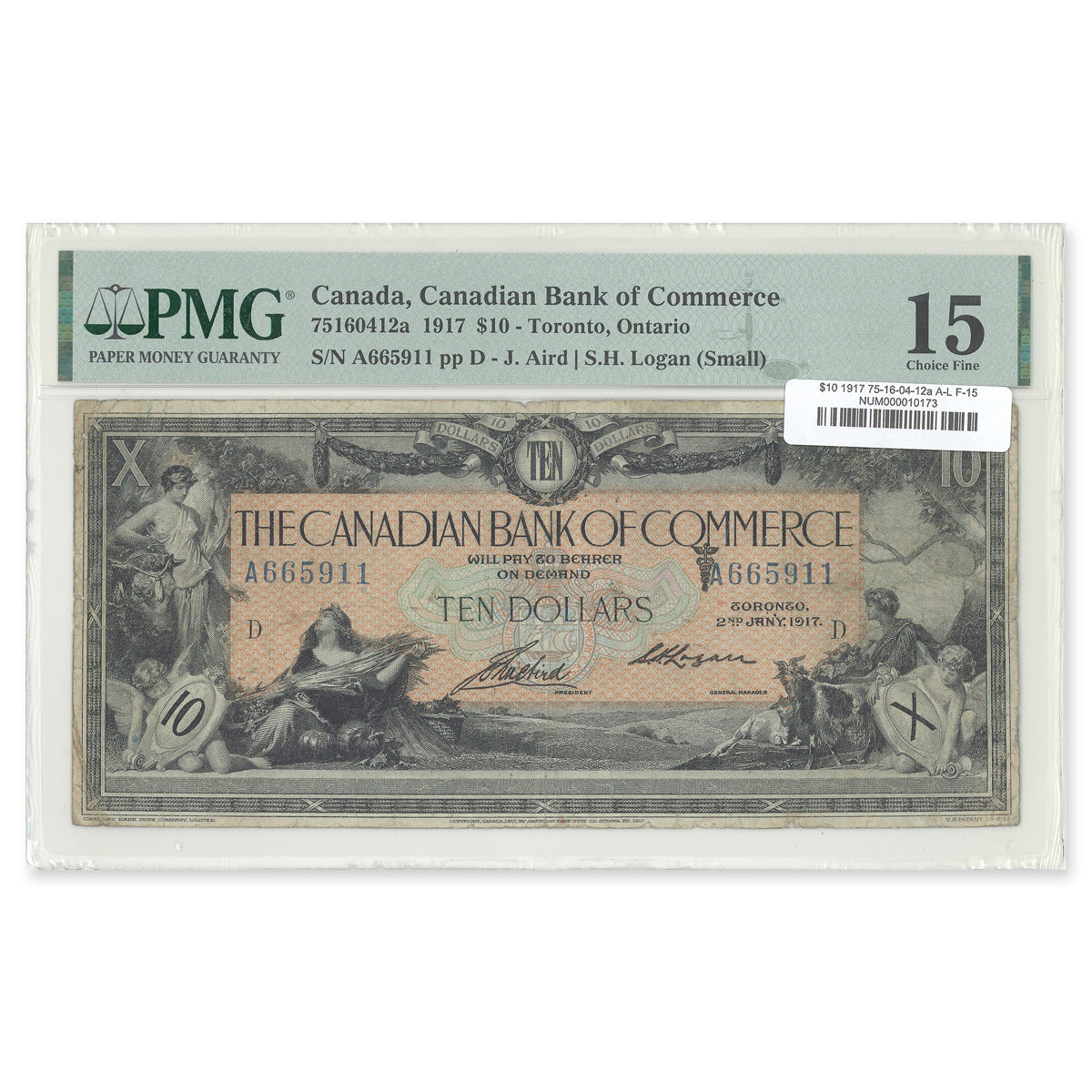 $10 1917 75-16-04-12a Canadian Bank of Commerce Aird-Logan Prefix A/J PMG F-15