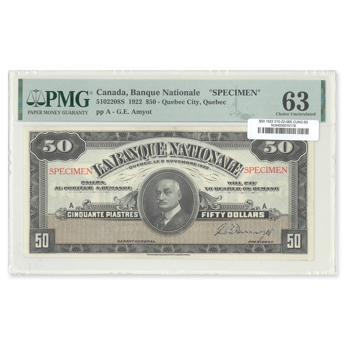 $50 1922 510-22-08S Le Banque Nationale PMG CUNC-63