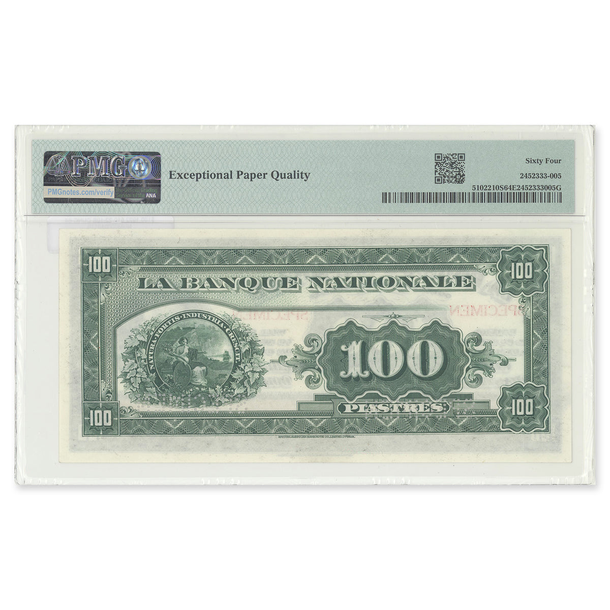 $100 1922 510-22-10S Le Banque Nationale PMG CUNC-64 EPQ