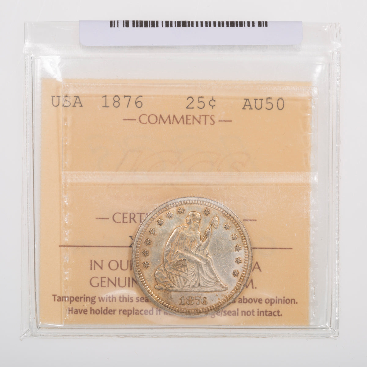 US 25 Cent Seated 1876 ICCS AU-50