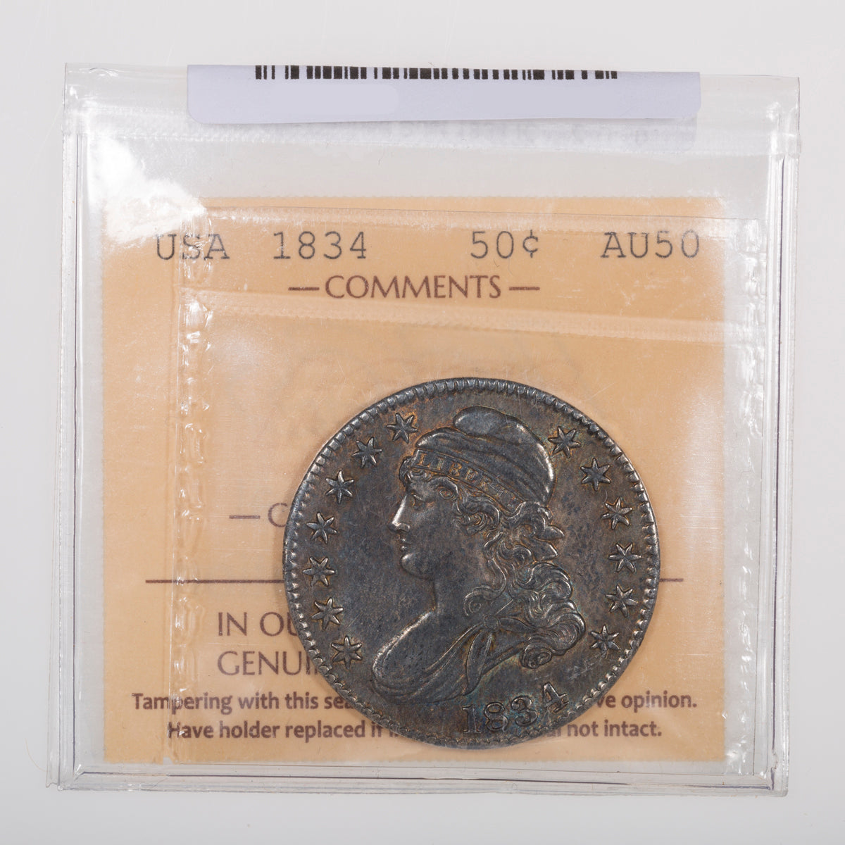 US 50 Cent Capped Bust 1834 ICCS AU-50