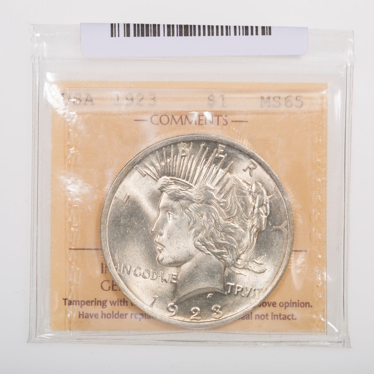 US $1 Peace 1923 ICCS MS-65