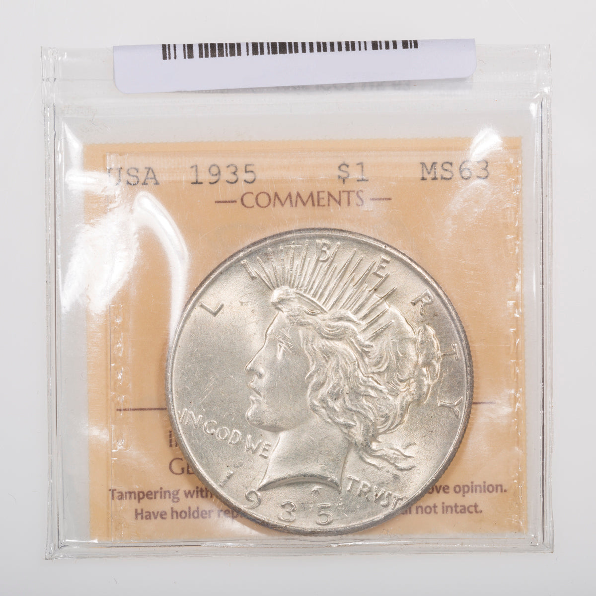 US $1 Peace 1935 ICCS MS-63