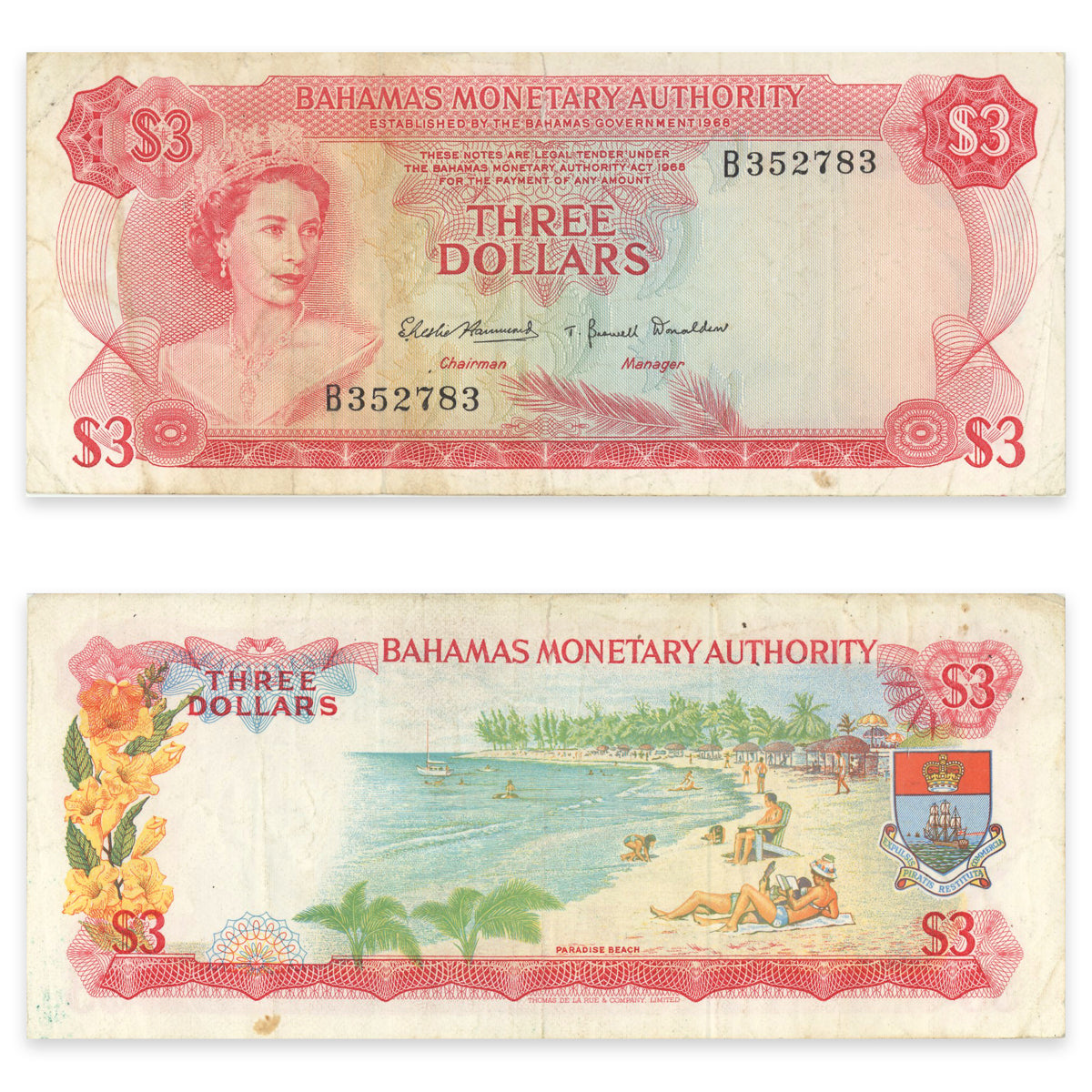 Bahamas 3 Dollars 1968 P# 28a VG-8