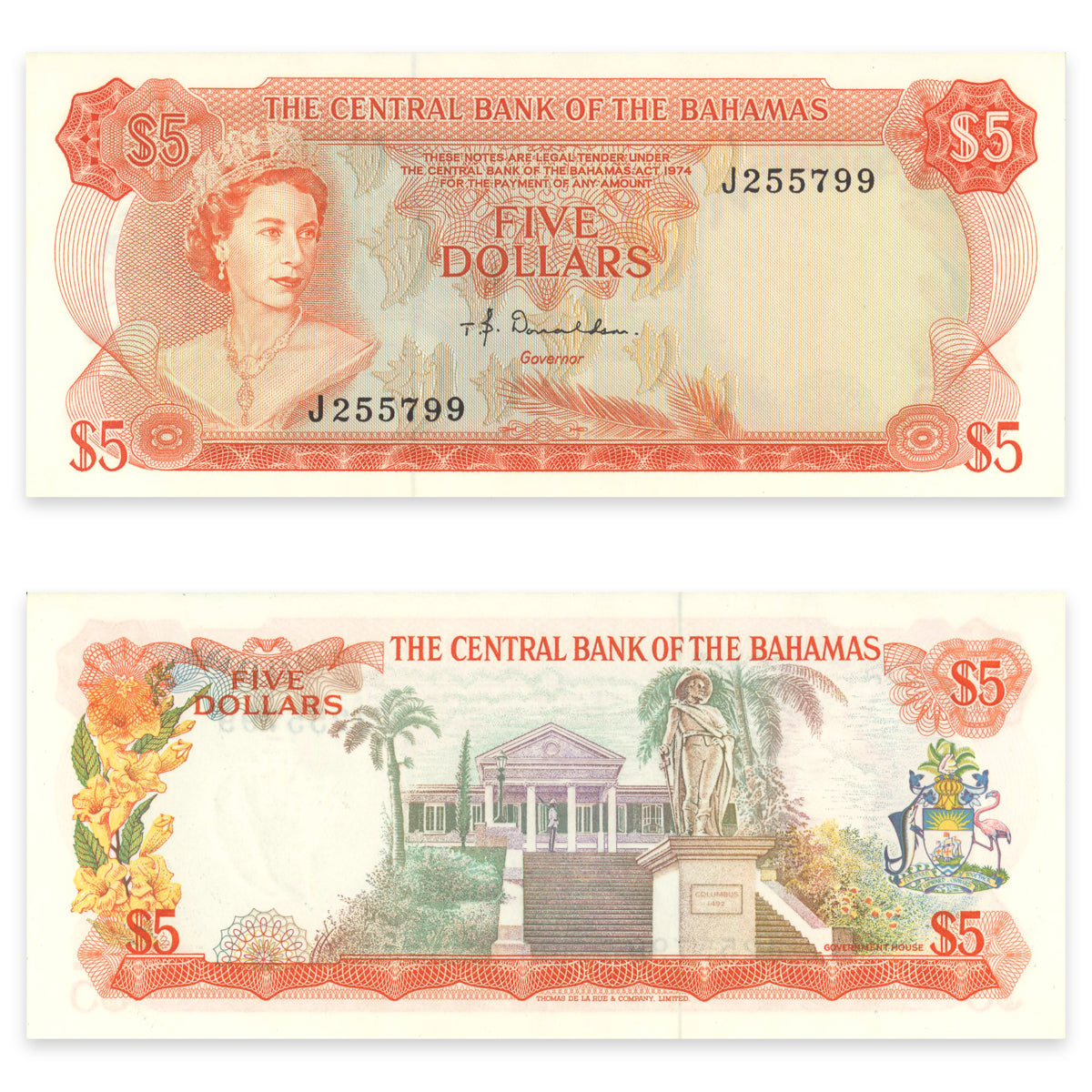 Bahamas 5 Dollars 1974 P# 37a CUNC-64