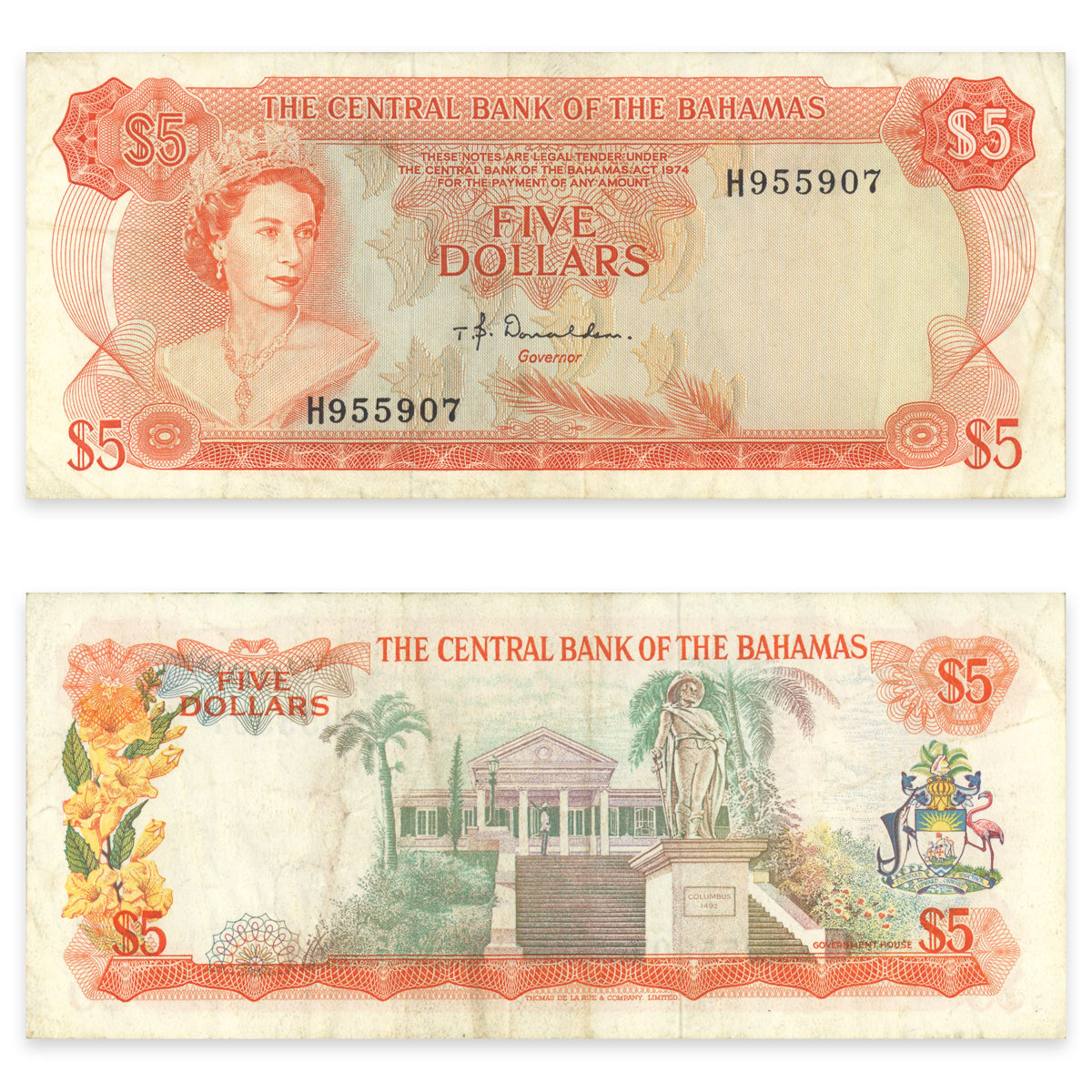 Bahamas 5 Dollars 1974 P# 37a VF-25