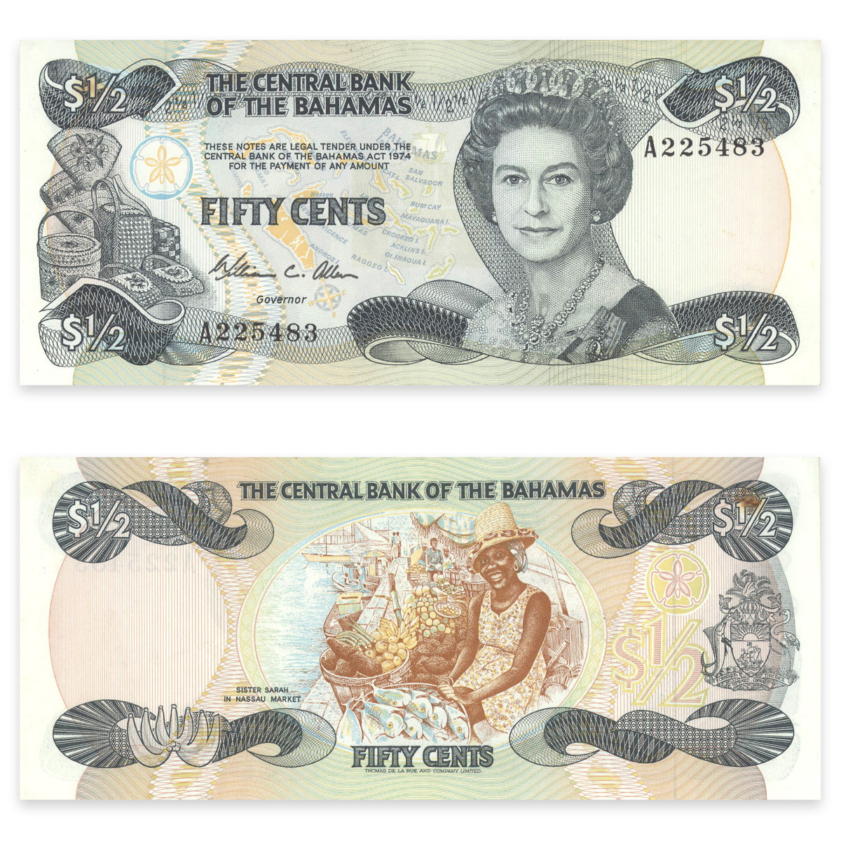 Bahamas 1/2 Dollar 1984 P# 42a EF-45