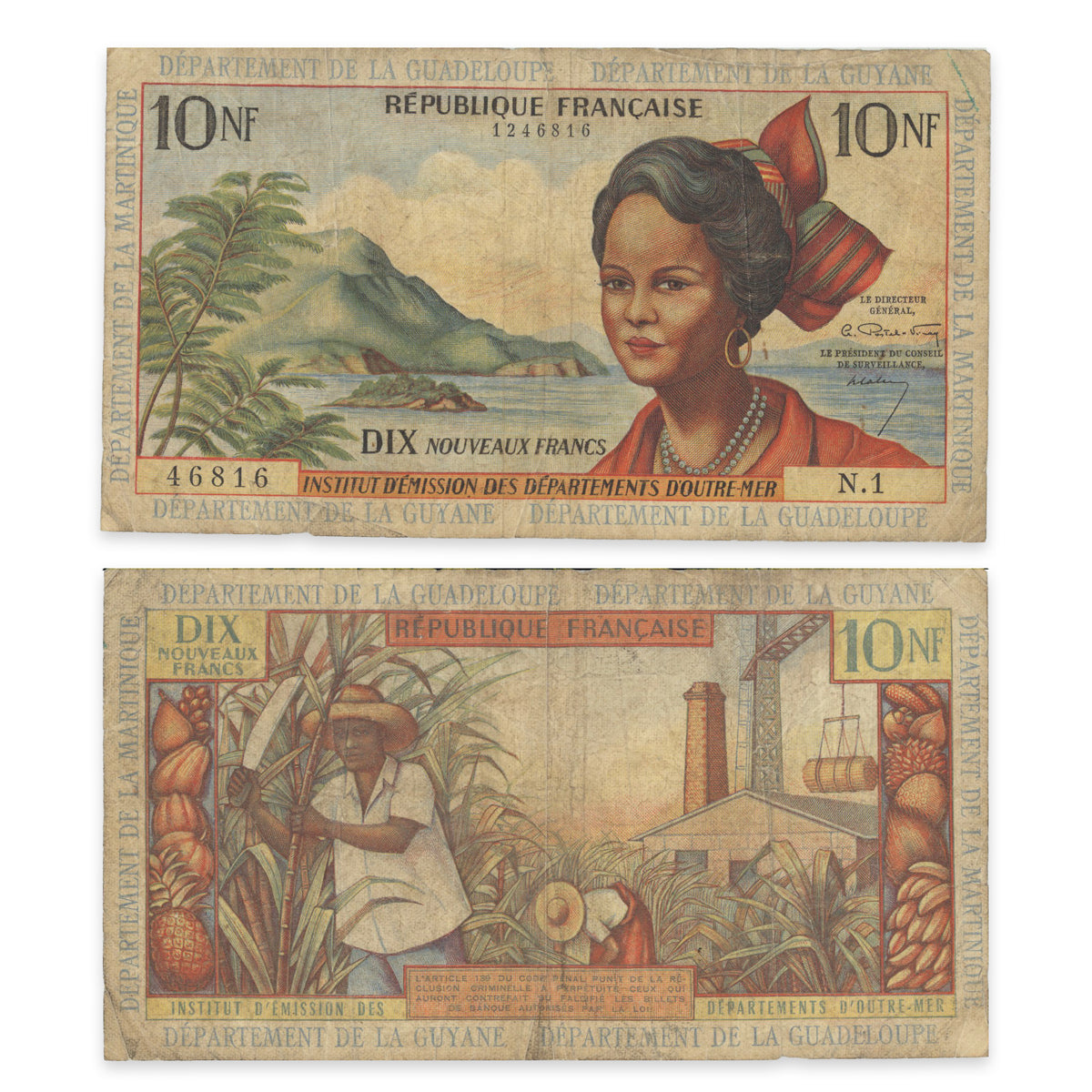 French Antilles 10 Nouveaux Francs 1963 P# 5a VG-10