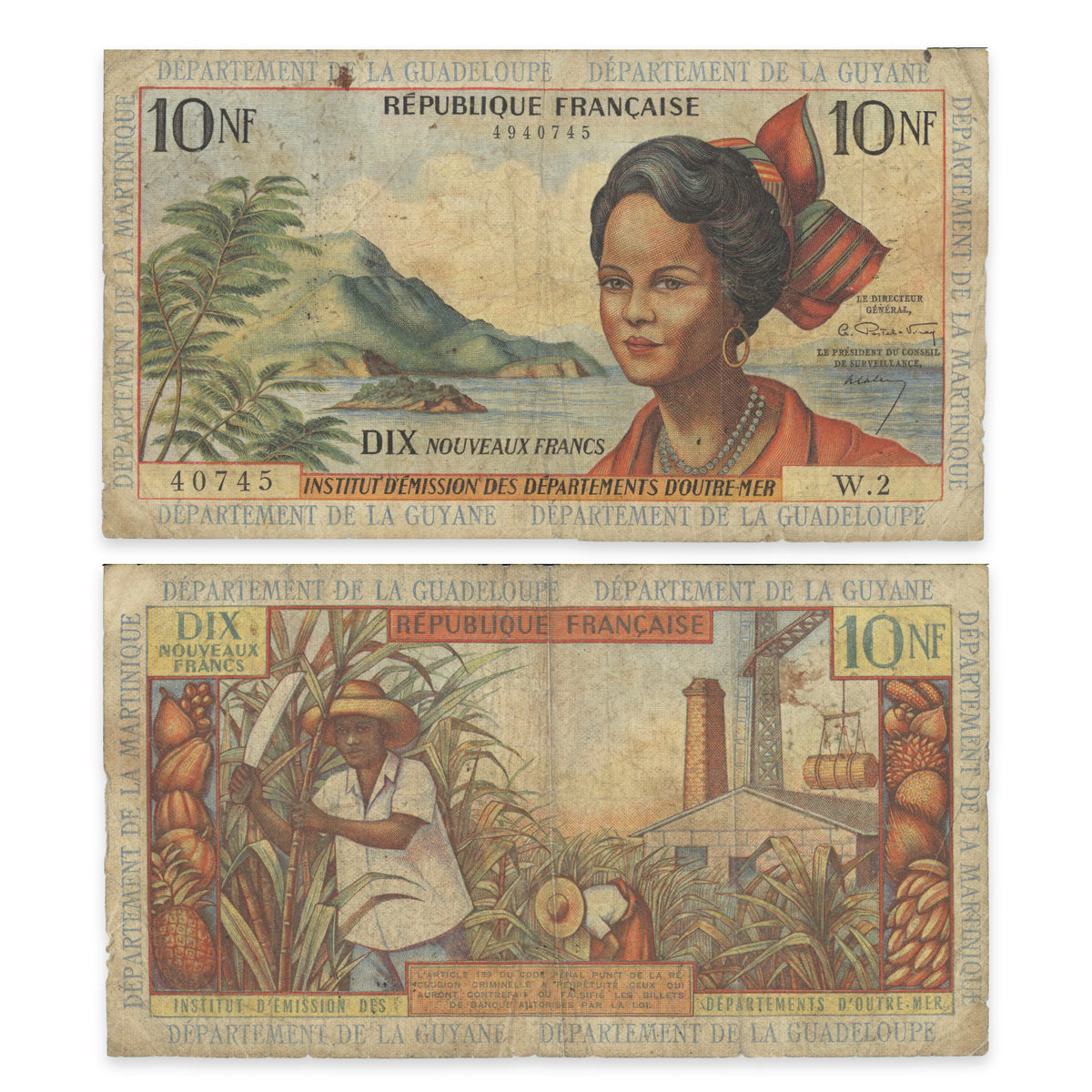 French Antilles 10 Nouveaux Francs 1963 P# 5a VG-8