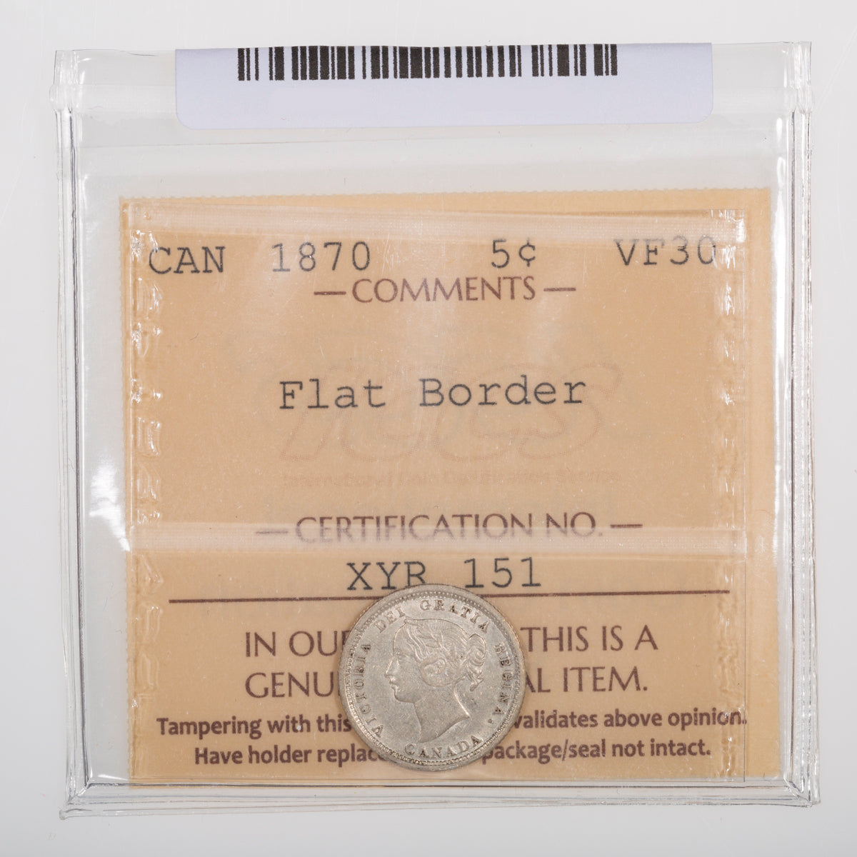5 Cent 1870 Flat Border ICCS VF-30