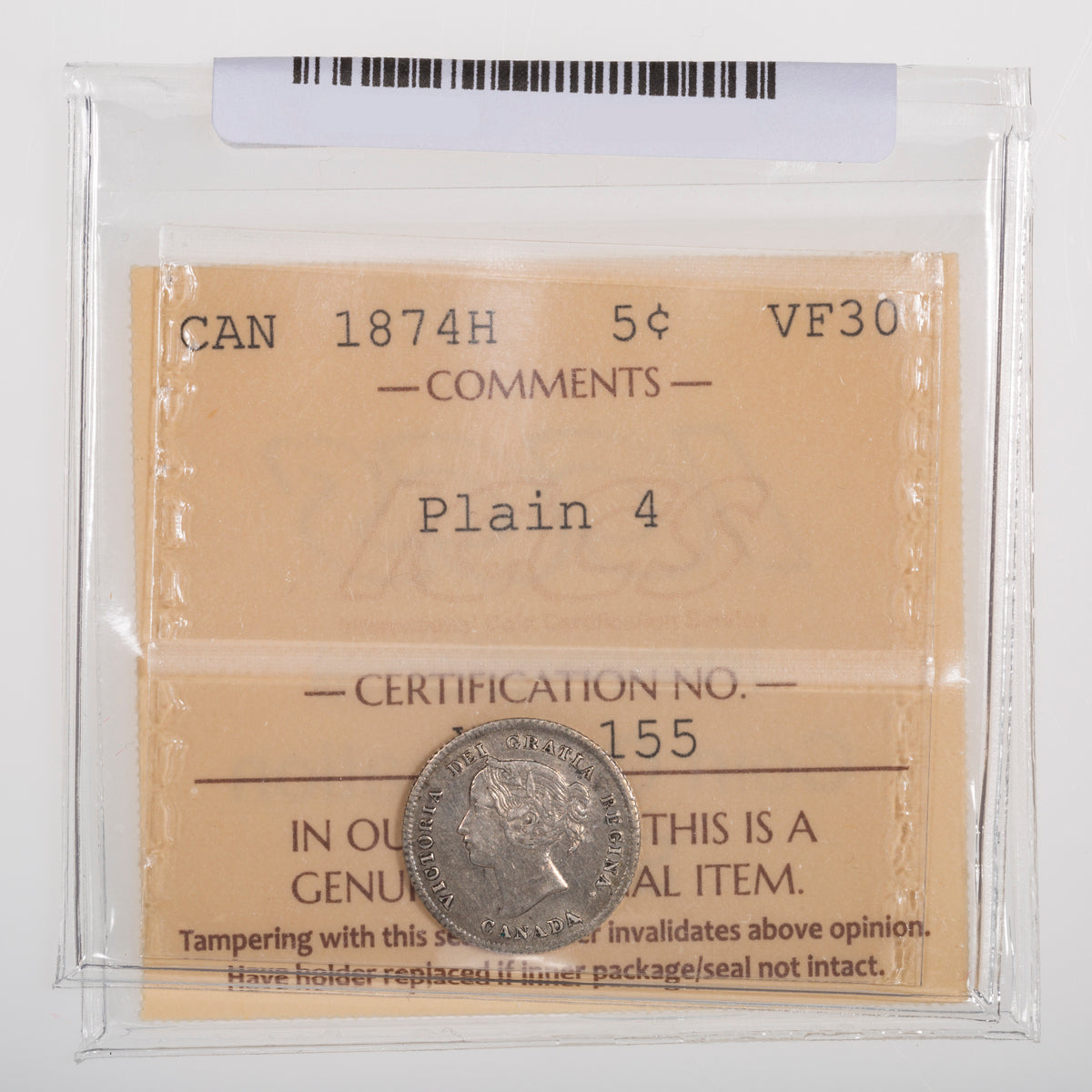 5 Cent 1874H Plain 4 ICCS VF-30