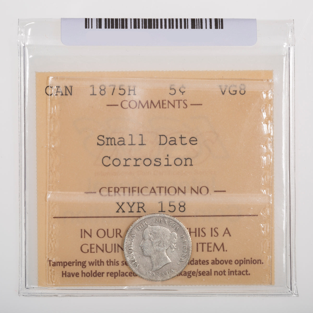 5 Cent 1875H Small Date ICCS VG-8