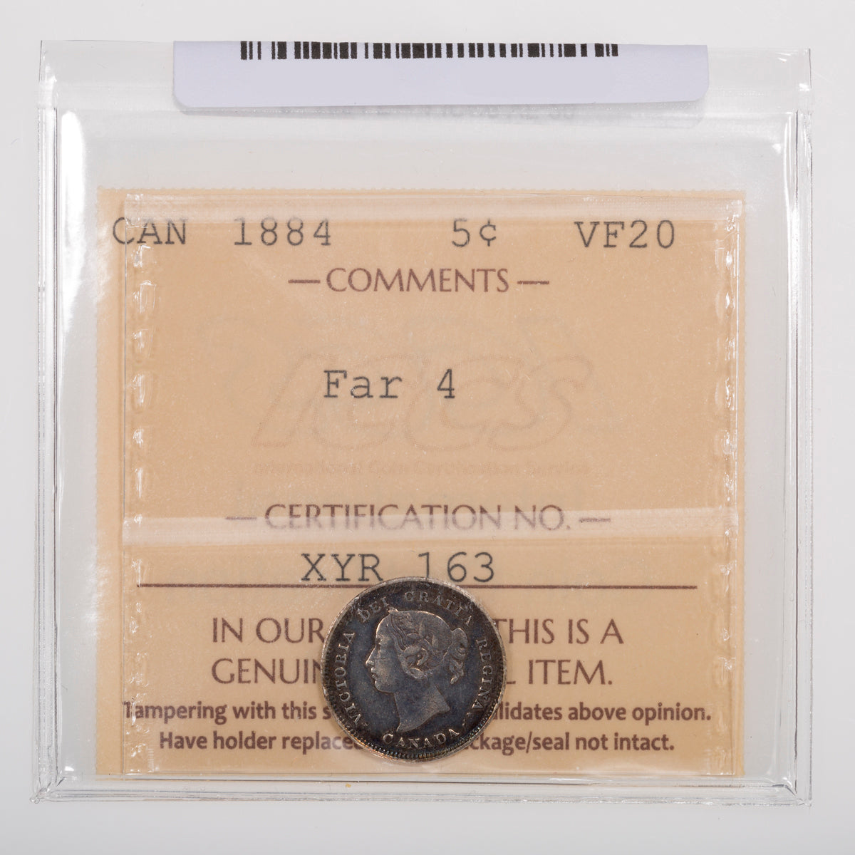 5 Cent 1884 Far 4 ICCS VF-20