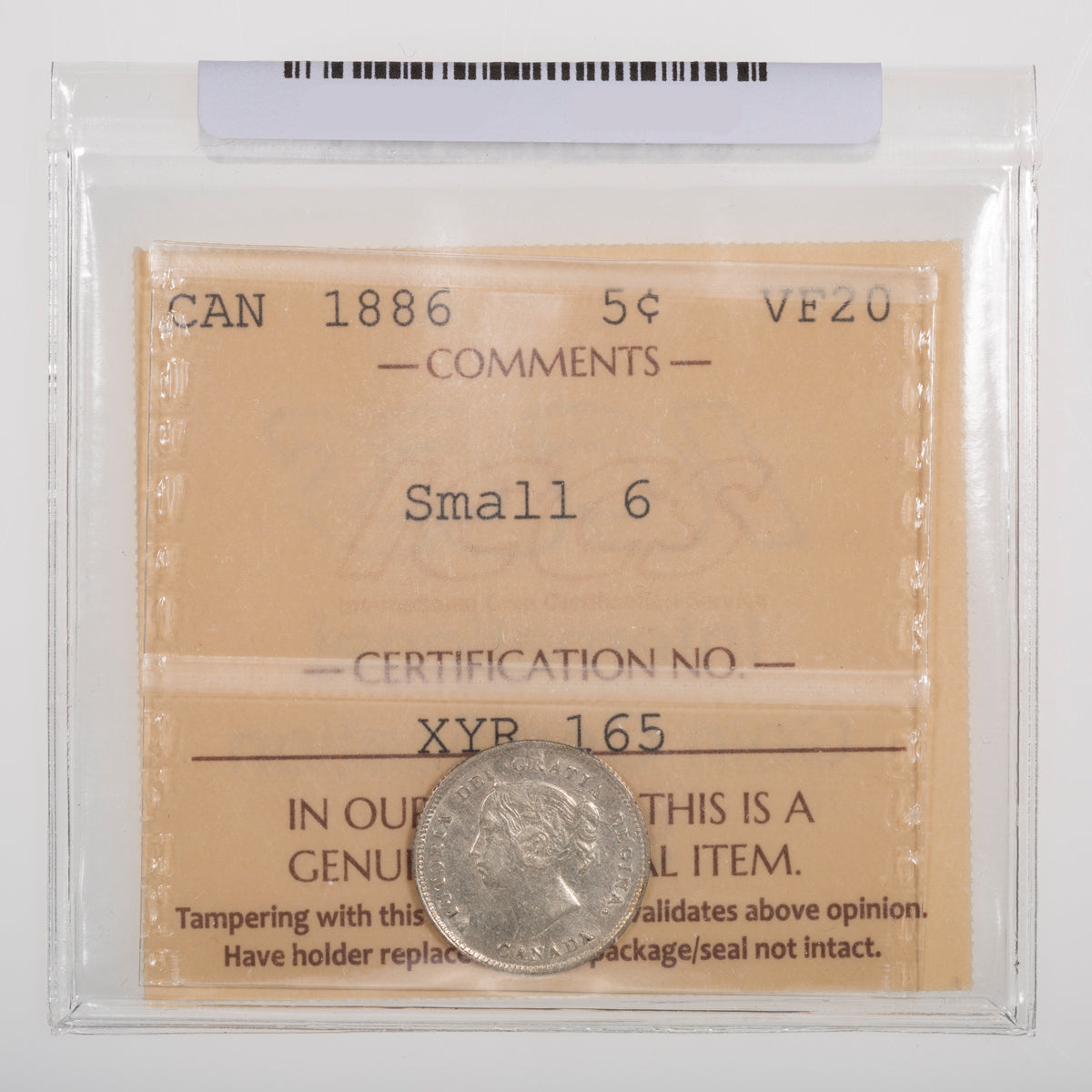 5 Cent 1886 Small 6 ICCS VF-20