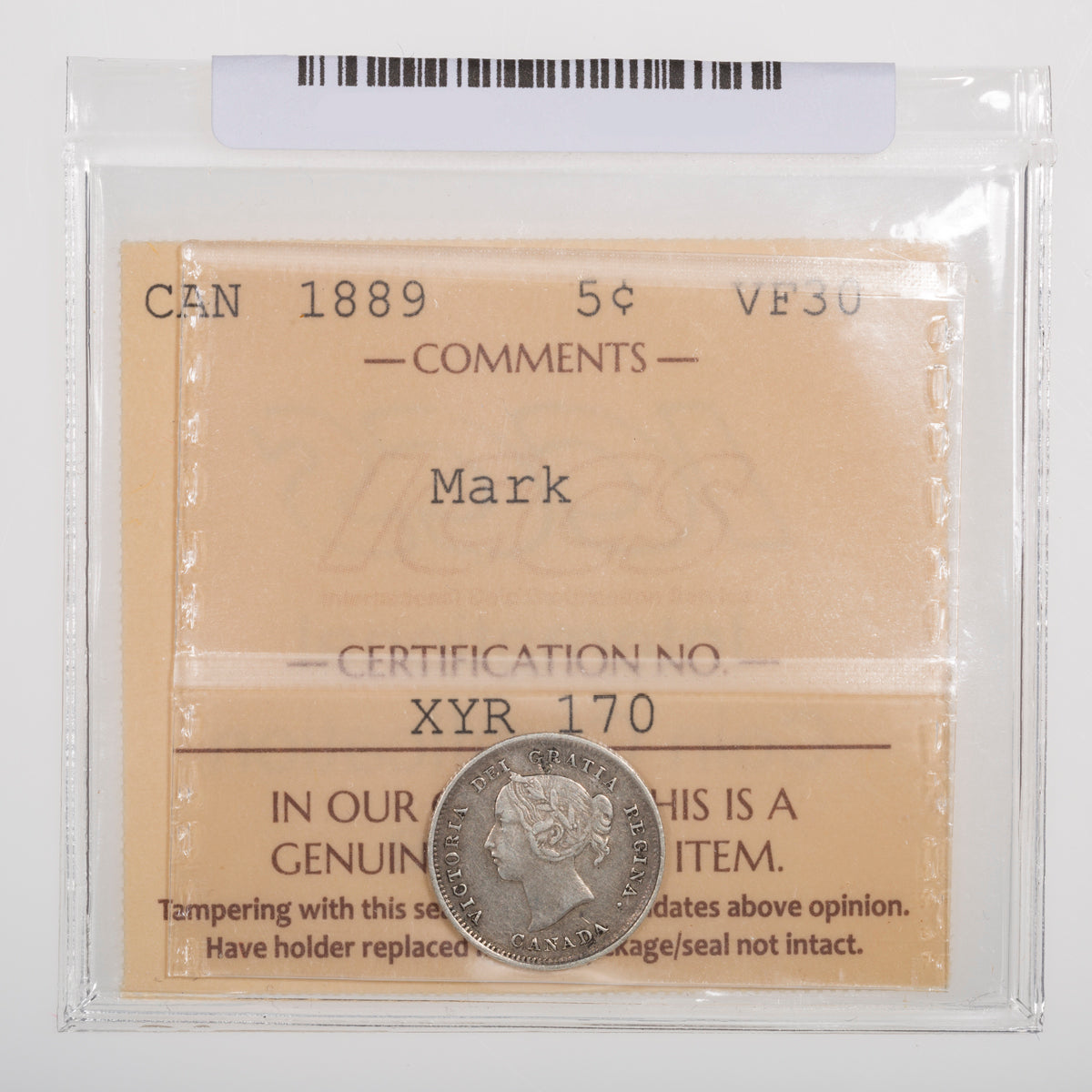 5 Cent 1889 ICCS VF-30