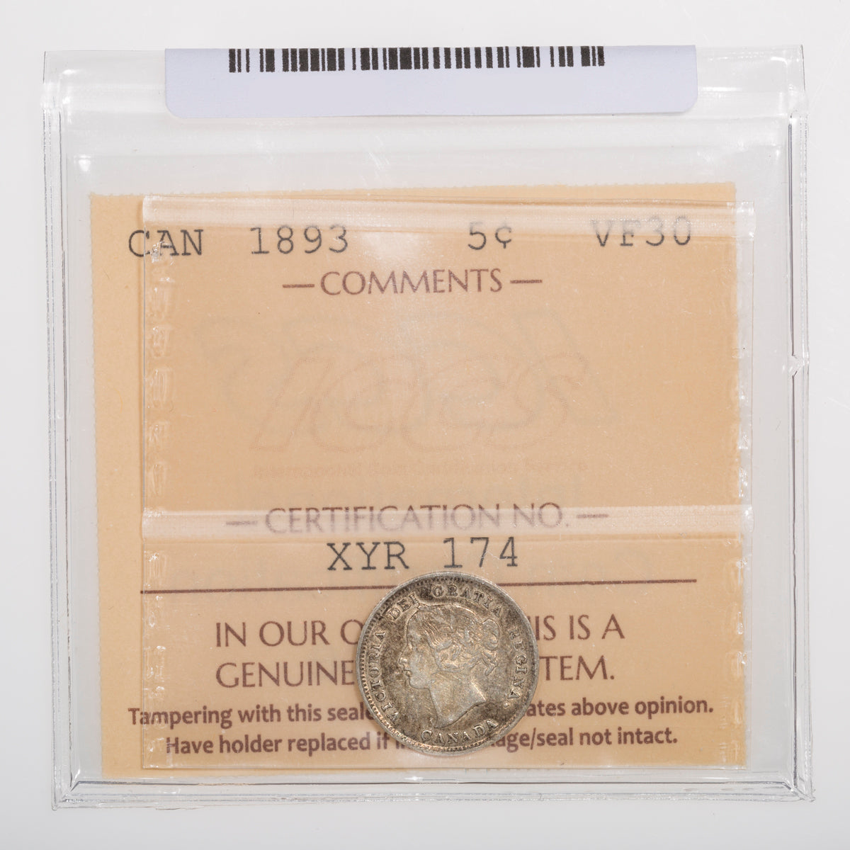 5 Cent 1893 ICCS VF-30