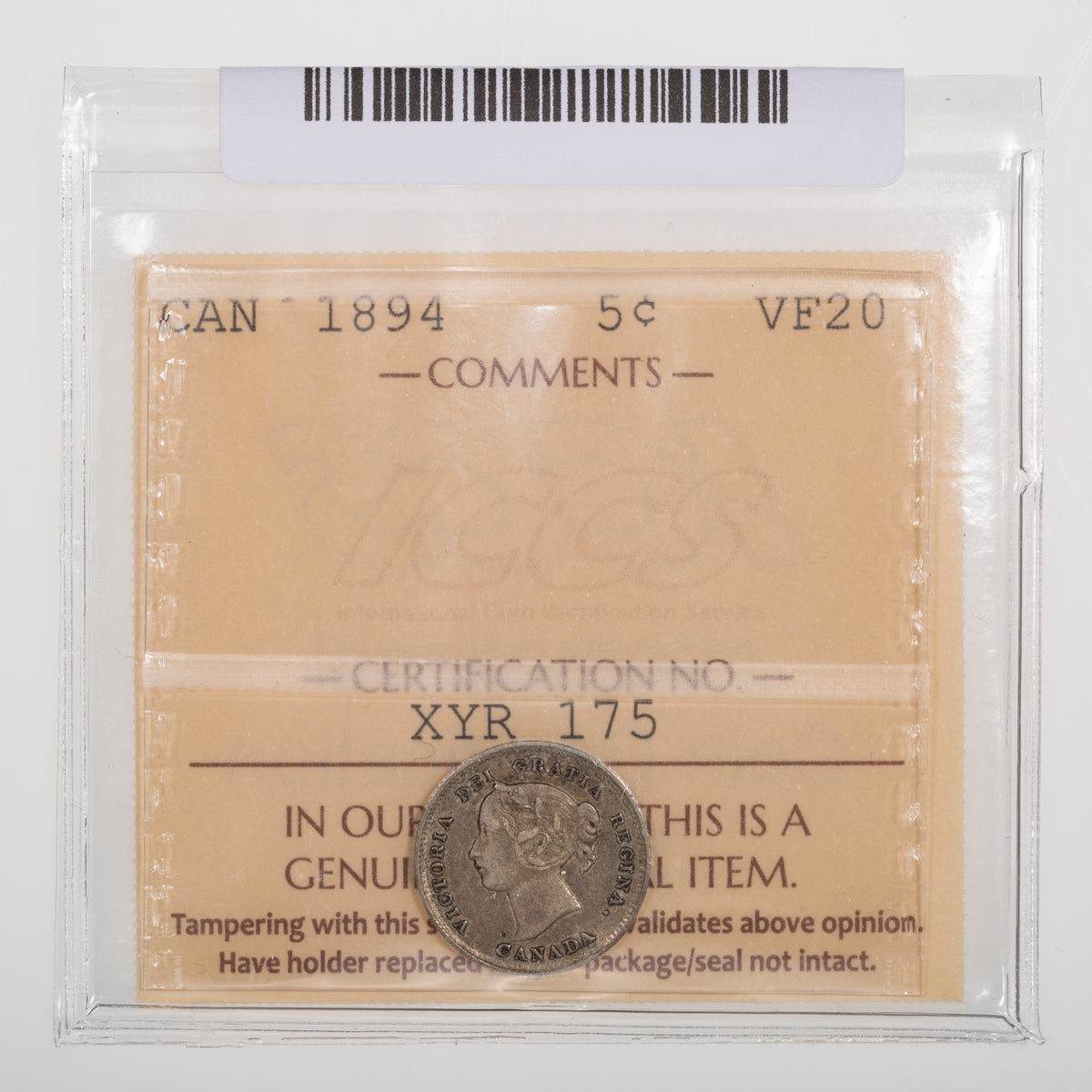 5 Cent 1894 ICCS VF-20